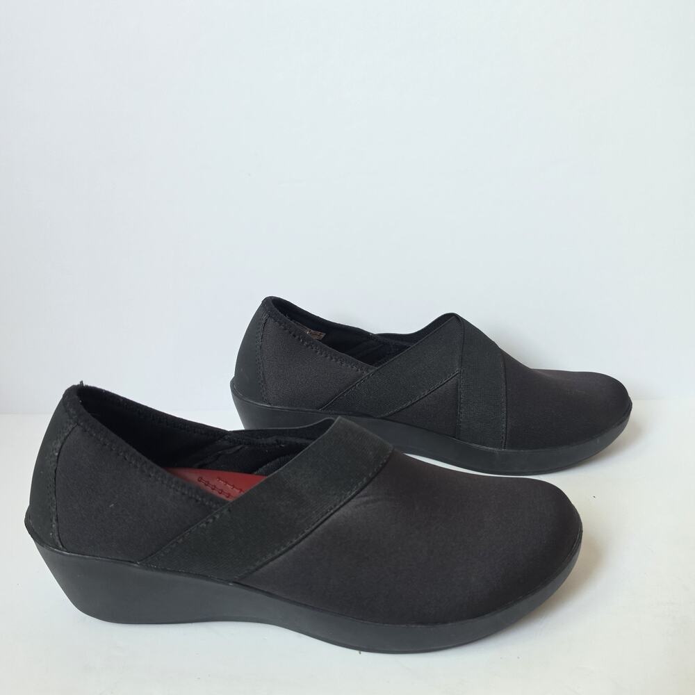 Crocs Shoes Womens Size 9 Busy Day Stretch Wedge Comfort Black Fabric Slip On